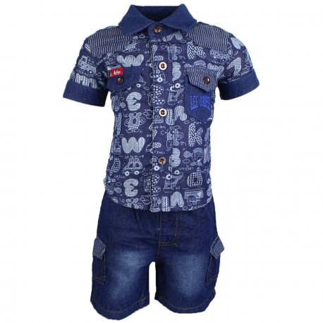 ENSEMBLE BEBE LEE COOPER BLEU PANTALON JEANS + DEBARDEUR + CHEMISE BLEU CLAIR