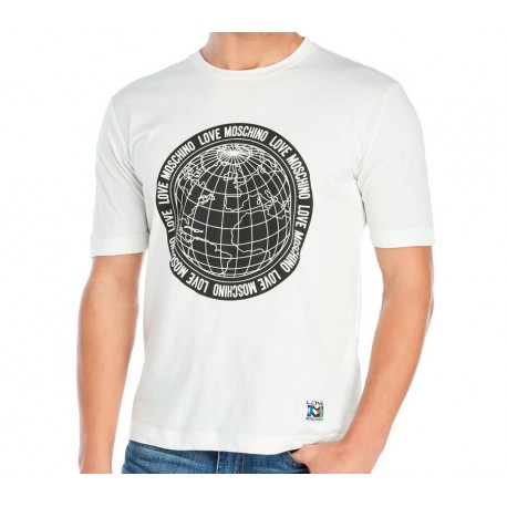 T SHIRT LOVE MOSCHINO GLOBE BLANC