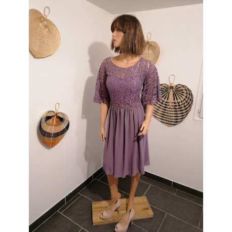 Robe courte cérémonie femme grande taille unique cape dentelle Mauve