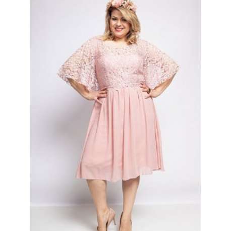 Robe courte cérémonie femme grande taille unique cape dentelle rose pâle