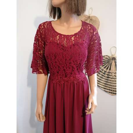 Robe courte cérémonie femme grande taille unique cape dentelle bordeaux
