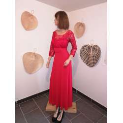 Robe cérémonie femme grande taille unique Mousseline et Dentelle Rouge